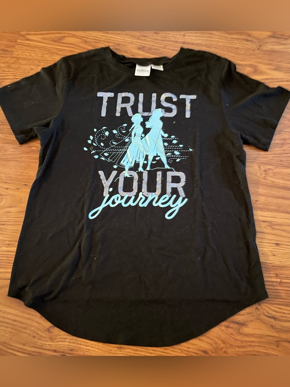 Disney Black Short Sleeve Tee with Aqua Graphic - Trust Your Journey Frozen
